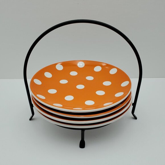 Signature Housewares Dots Dessert Snack Plates Orange White Polka Dots Plates